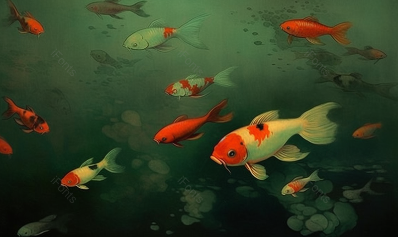 一群红色锦鲤在池塘里插画背景图,插画/手绘图,插画/手绘图库,插画/手绘图下载,插画/手绘